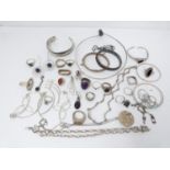 Collection of silver jewellery including, necklaces, bracelets, rings and earrings. Some pieces