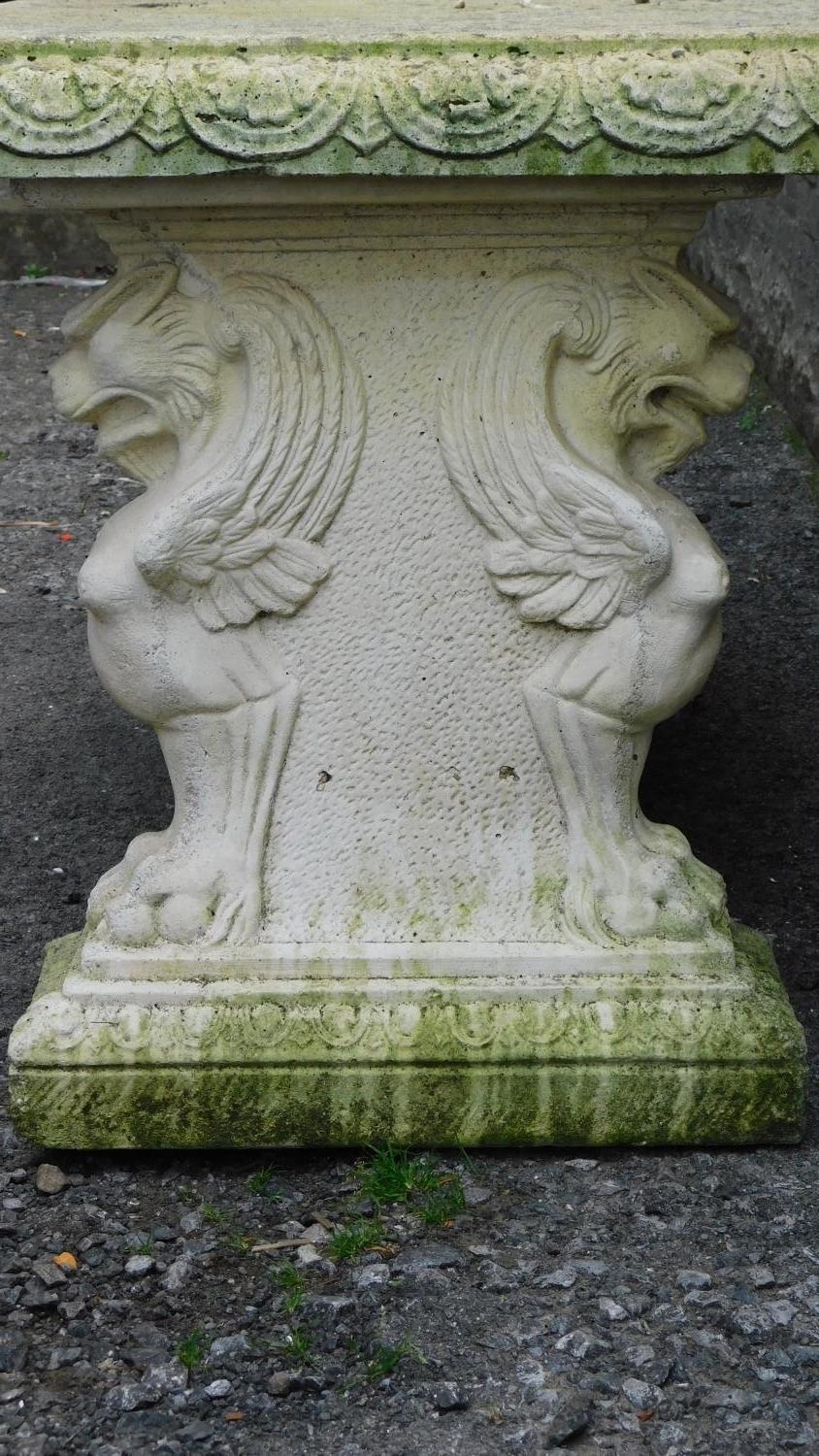 A large weathered concrete garden table in the Neo Classical style with rectangular top raised on - Image 5 of 7