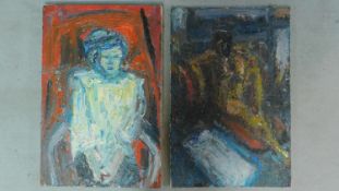 A pair of oil on canvases by British artist Steve Mcann. Signed to reverse. 92x61cm
