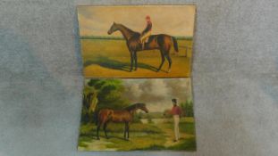 A pair of 19th century oils on board. One of famous jockey William Scott on the winning race horse