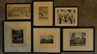 A collection of six framed and glazed lithographs depicting various landscapes. 45x40cm