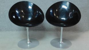 A pair of Vintage black chairs on chrome frame, by Ero (S) Kartell. H.83cm