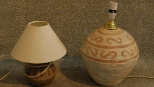 Two ceramic glazed lamps. H.40cm