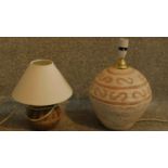 Two ceramic glazed lamps. H.40cm