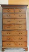 A Georgian mahogany two part chest on chest of two short over six long drawers fitted with