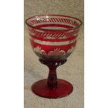 A large ruby cut to clear glass chalice by Laura Ashley. H.19cm