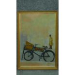 A gilt framed oil on board of man with bicycle signed Michael E. Francis. 65x45cm