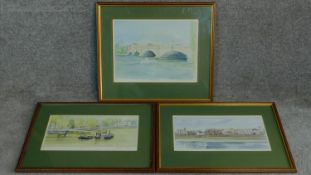 Three signed framed prints by british artist William Thomas depicting scenes along the River Thames.