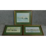 Three signed framed prints by british artist William Thomas depicting scenes along the River Thames.