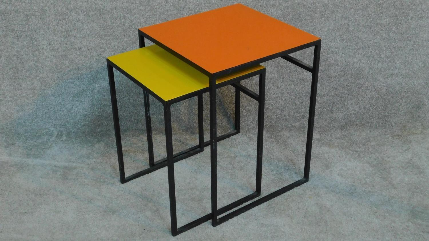 A pair of industrial style occasional tables. H.47 W.36 D.36cm - Image 2 of 4