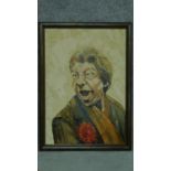 A framed oil on board of a surprised male, signed Michael Francis. 82x59cm