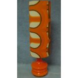 A 1970's vintage table lamp in tangerine glaze and matching tall shade. H.123cm
