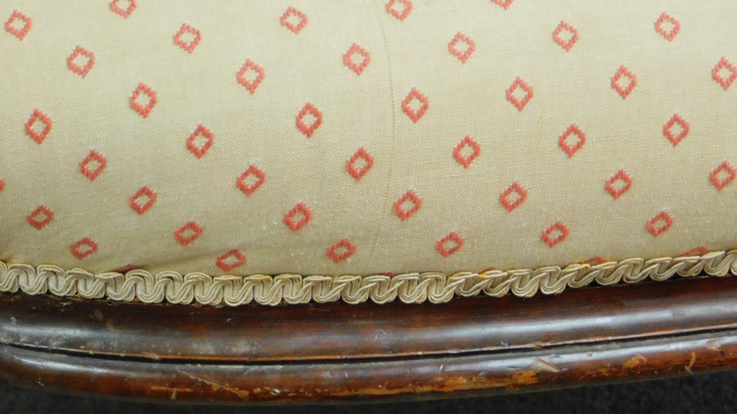 A Victorian carved mahogany framed open arm two seater sofa on turned tapering supports. H.104 W. - Image 9 of 9