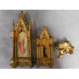 Two 19th century carved gilt ecclesiastic Florentine framed prints after Fra Angelico, angel