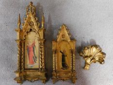 Two 19th century carved gilt ecclesiastic Florentine framed prints after Fra Angelico, angel