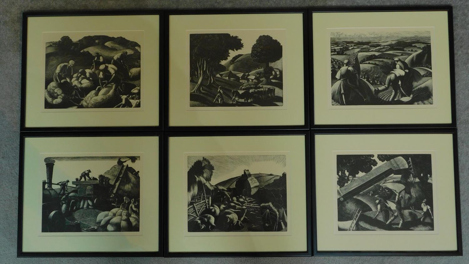 A series of twelve framed woodblock prints taken from 'The Farmers Year'. All depicting various - Image 5 of 13