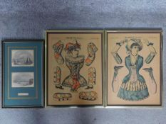 Three framed Victorian coloured engravings. One depicting two views of Blackfriars Bridge and two