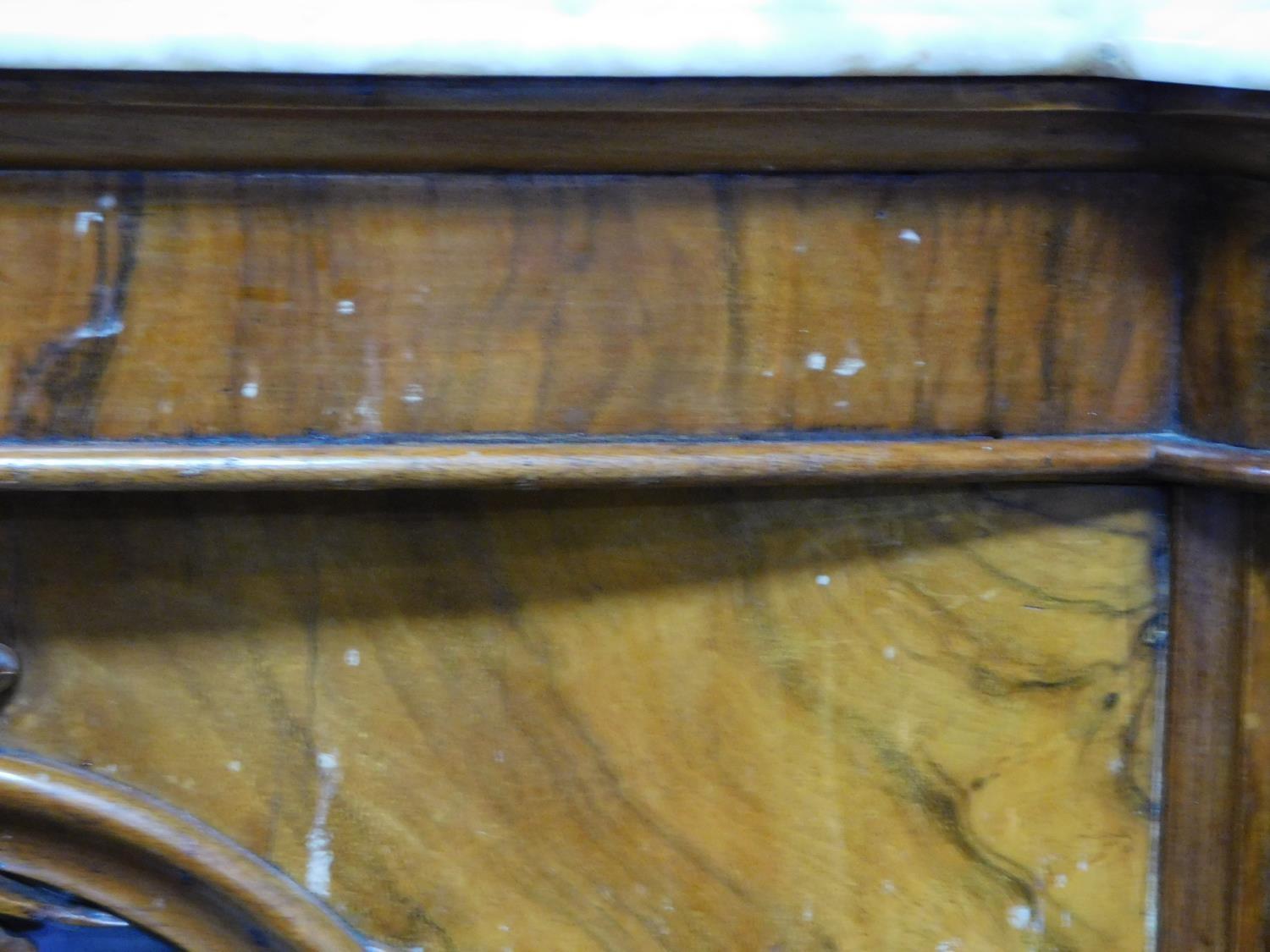 A 19th century marble topped and mirrored burr walnut credenza with floral carvings on shaped plinth - Image 10 of 12