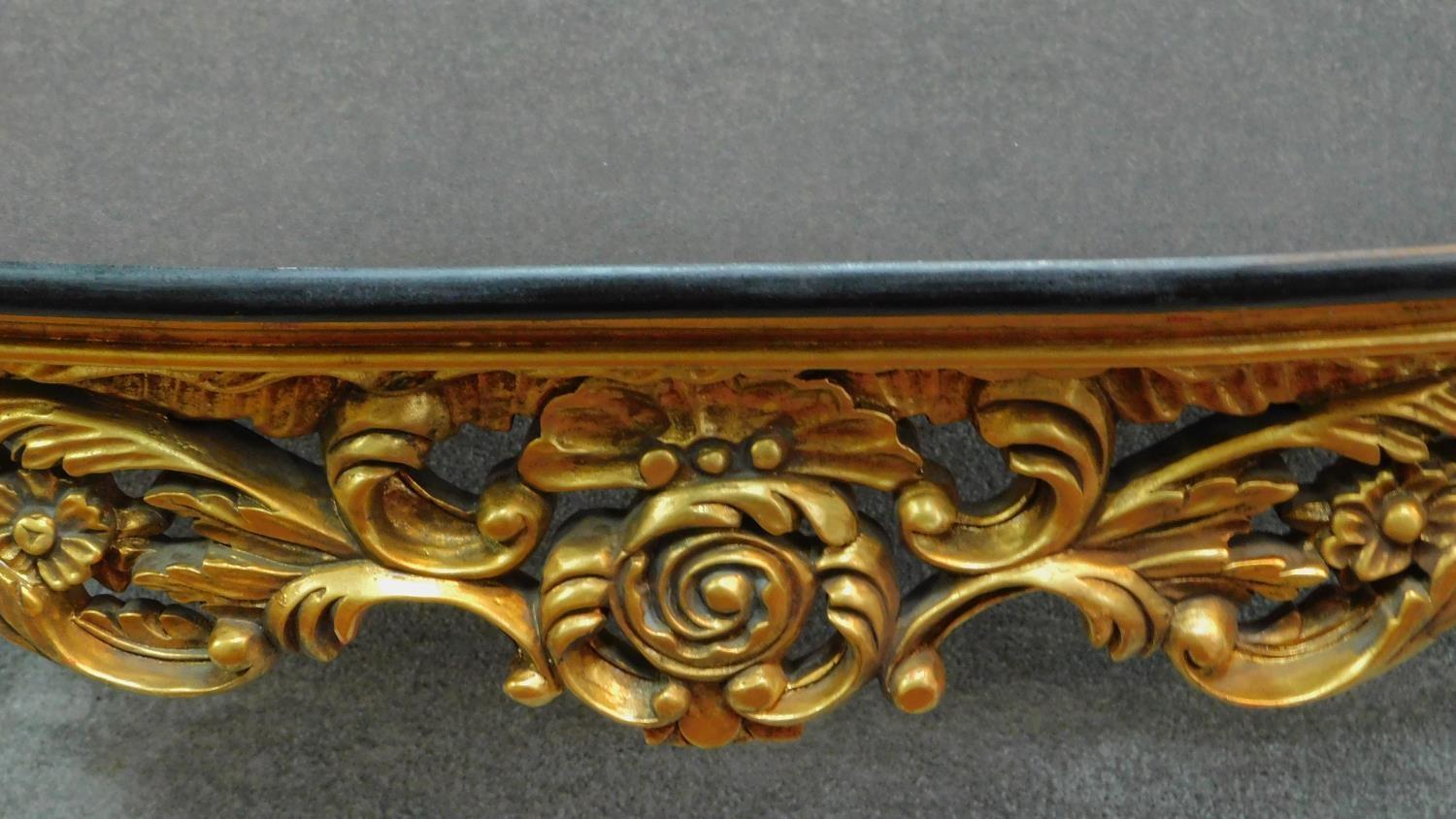 A gilt Rococo style coffee table with shaped marble top. H.47 W.139 D.79cm - Image 3 of 4