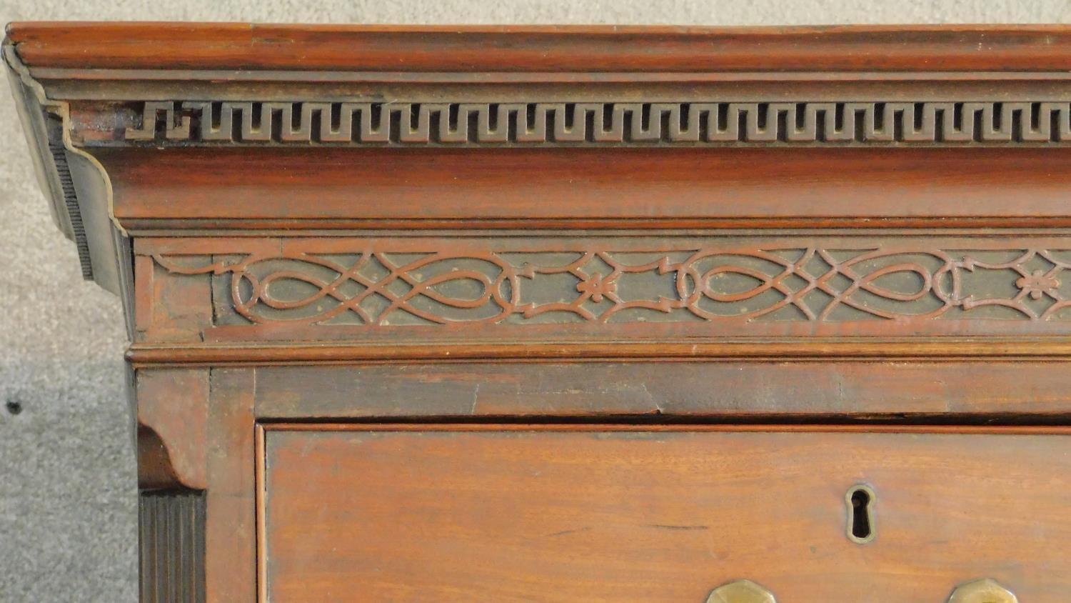 A Georgian mahogany two part chest on chest of two short over six long drawers fitted with - Image 4 of 7