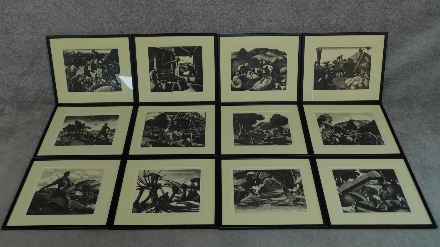 A series of twelve framed woodblock prints taken from 'The Farmers Year'. All depicting various - Image 2 of 13