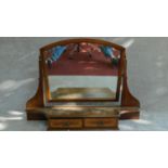 A Victorian mahogany and inlaid bevelled dressing mirror with two drawers. (from a dressing table)