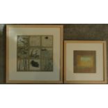A framed and glazed woodblock print together with a framed and glazed lithograph. 54x52cm (largest)