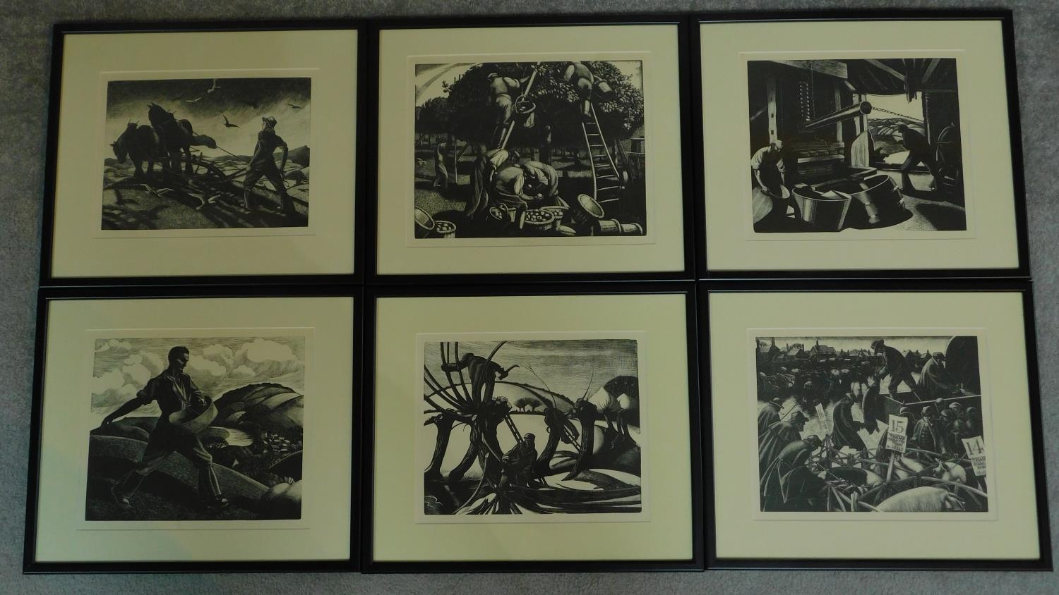 A series of twelve framed woodblock prints taken from 'The Farmers Year'. All depicting various - Image 4 of 13