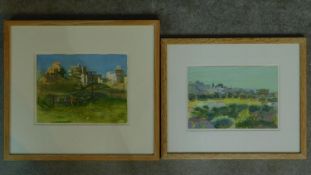 A pair of framed watercolours by David Parfitt. Both landscapes. Label verso. 41x45cm (largest)