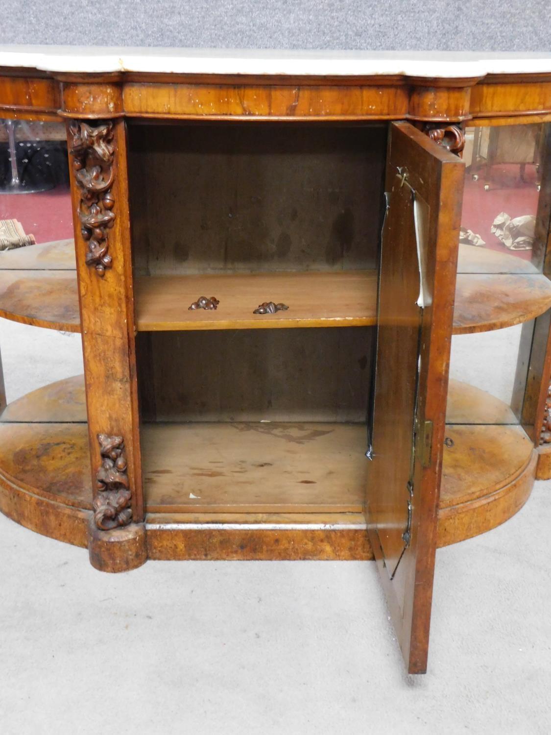 A 19th century marble topped and mirrored burr walnut credenza with floral carvings on shaped plinth - Image 6 of 12