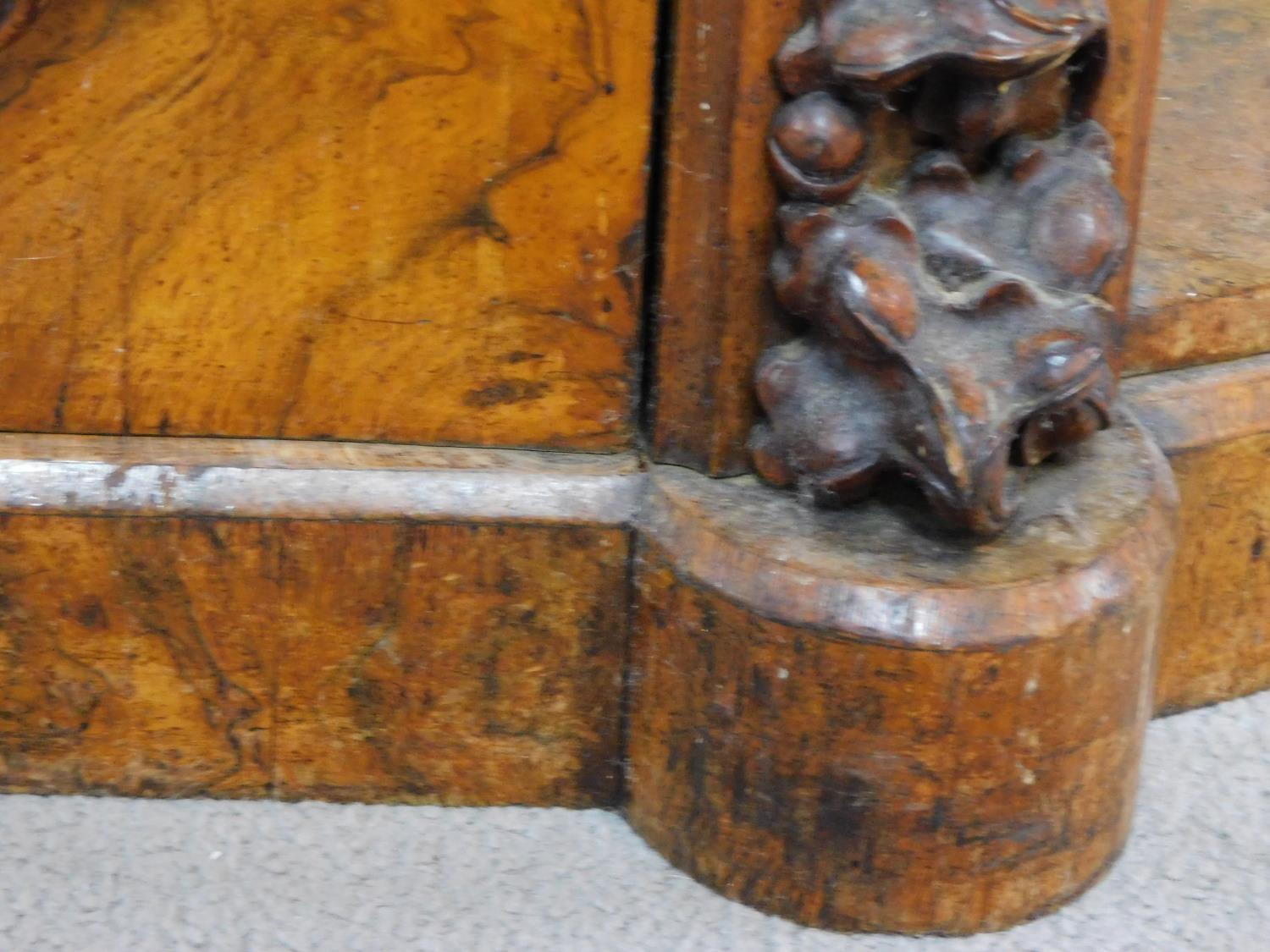 A 19th century marble topped and mirrored burr walnut credenza with floral carvings on shaped plinth - Image 11 of 12