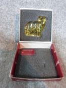 A new in box Czech yellow glass lamb by Moser, designed by Jaroslav Stursa. Signed to base and has