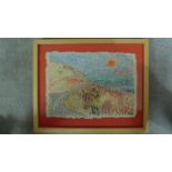 A framed and glazed pastel titled 'The coastal path to Vlychros Chydra', by Emma Bradford. 53x43cm