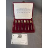 A cased set of British Hallmark silver spoons, each with a different town assay Mark, comes with