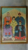 An early 20th century framed and glazed watercolour depicting various Chinese noblemen. 114x83cm