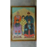 An early 20th century framed and glazed watercolour depicting various Chinese noblemen. 114x83cm