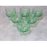 Six large antique Bohemian engraved goblets. Five with matching design and one with a different