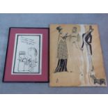 Two framed and glazed lithographs. One of a cartoon by Melville Calman (1931-1994).