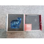 A new in box Czech blue glass lamb by Moser, designed by Jaroslav Stursa. Signed to base and has