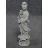A vintage Blanc de Chine Quan Yin porcelain statue. Makers stamp to base. H.31cm