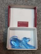 A new in box Czech blue glass dog by Moser. Designed by Jaroslav Stursa. Signed to base and has