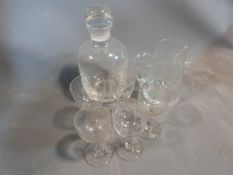 A collection of Victorian fern and star engraved glasses, a floral design engraved jug and vintage