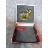 A new in box Czech yellow glass lamb by Moser, designed by Jaroslav Stursa. Signed to base and has