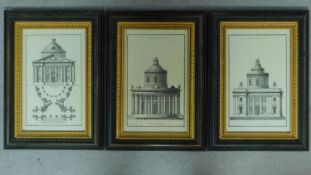 Three framed and glazed prints of Classical French architecture. 54x39cm