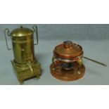 A vintage brass Coffee urn and konfoor, the pierced square konfoor with side drawer on four pad