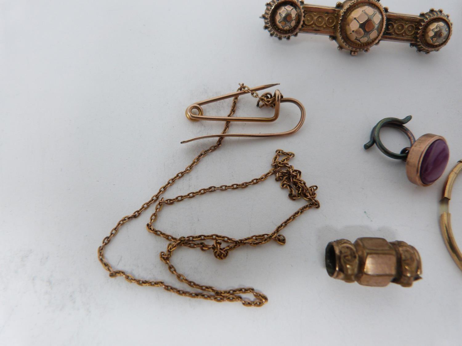 A collection of rolled gold and yellow metal jewellery. Including brooches, a pocket watch, an - Image 7 of 13