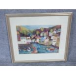 Framed print of painting 'Cornish Harbour by British artist Richard Tuff. 75x65.5