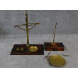 Two Victorian brass and mahogany sets of scales. One made by W & T Avery, Birmingham, inscribed '