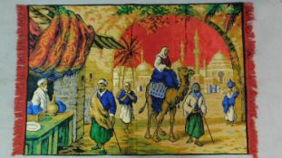 A Turkish wall hanging depicting a scene in Istanbul with the entrance to a mosque in the background