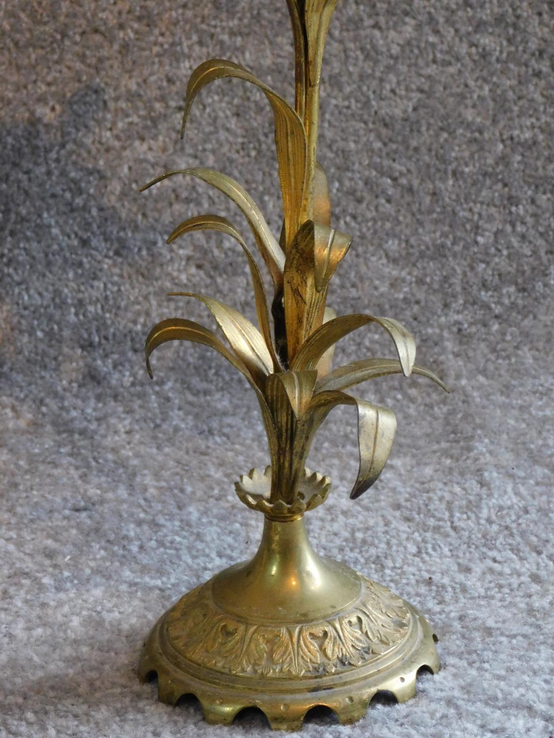 A pair of antique French gilded brass lily candelabras. H.53cm - Image 3 of 4